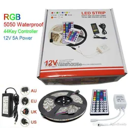 LED 스트립 저렴한 LED 스트립 라이트 RGB 5M 3528 SMD 300LED 방수 IP65 + 44KEY 컨트롤러 + 12V 2A 전원 공급 장치 박스 크리스마스 선물 HKD230912