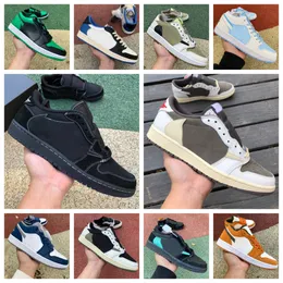 Retro Mens Women Low 1 1S OG Basketball Shoes Fragment Black Phantom Mocha Olive Lucky Green Wolf Grey Gym University Red Court Blue Bred Toe Trainers Sneakers