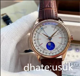 2023 Luksusowe męskie zegarek Moonphase 50535-0002 Rose Gold White Dial 39 mm Automatyczny ruch Sapphire Crystal brązowy skórzany pasek na rękę