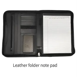 Multifunktionell professionell affärsdragare med dragkedja Portfolio Padfolio Folder Document Case Organizer A4 PU Leather