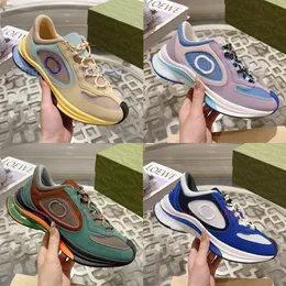 Najlepsze buty designerskie Run Sneakers Mężczyźni Kobiety haftowe blokowanie g buty do biegania turkusowo-żółty moda gumowa podeszła trener rozmiar 35-45 z oryginalnym pudełkiem