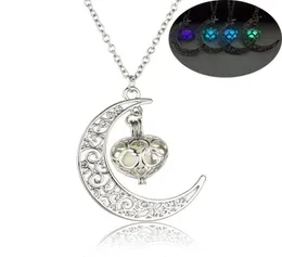 Neue im Dunkeln leuchtende Herz-Mond-Halsketten für Damen und Herren, hohle Halbmondform, leuchtende Perlen, Anhängerketten, Modeschmuck3018069