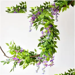 Decorative Flowers Wreaths 7Ft 2M Flower String Artificial Wisteria Vine Garland Plants Foliage Outdoor Home Trailing Fake Hanging Wal Dh8Ek