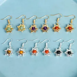 Dangle Earrings Reiki Ear Jewelry Natural Crystal For Women Six Pointed Star Charm Red Agates Obsidian Pink Quartz Drop