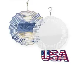 USA warehouse Sublimation Wind Spinner metal wind bell 10 inch double side transfer Aluminum Ornament blank DIY Christmas Decoration gift 20PCS/CARTON