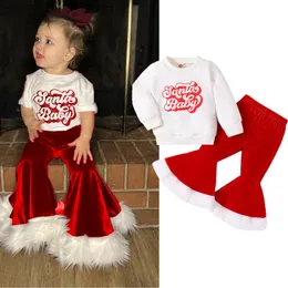 衣料品セットフォーカスノーム0-4y幼児の女の子の女の子のクリスマス服セット衣装クリスマスレタープリント長巻き首のスウェットシャツフレアパンツ230912