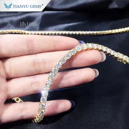 Tianyu Gem Man's Solid Gold Hiphop Jewelry 4.5mm Round Round Moissanite Diamond Stain Necklace Tennis Necklace
