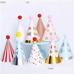 Party Hats Mtiple Styles 1 2 And 3 Year Old Birthday Baby Shower Decorative Headbands Childrens Blue Gold Z230809 Drop Delivery Home G Dhxin