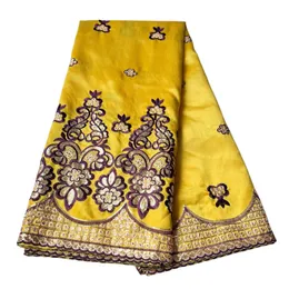 George Lace Fabric African Kobiety Silanie żółtej kwiatowej haftowania jedwabna sukienka 2023 Wysoka jakość 5 jardów imprezowa suknia Textile Nigerian Lady Kostiumy wieczorne YQ-5025