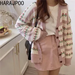 Womens Knits Tees Harajpoo Cardigans Women Japanese Print Spring Autumn Hollow Out Design Sense Niche Sweet Cool Lazy Loose Korean Knit Sweater 230912