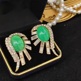 Boucles d'oreilles dos cour Vintage femme élégante Zircon vert sans Piercing Clips d'oreille