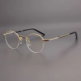 Fashion pure handmade designer MASUNAGA top Classic circular frame type titanium permanent enhancement with GMS-110 artistic half anti blue light option for myopia