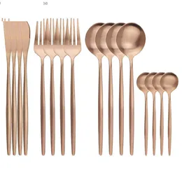 Set di posate 16 pezzi Set di posate in oro rosa Coltello Forchetta Cucchiaini da caffè Stoviglie Stoviglie in acciaio inossidabile Cucina occidentale Sierware Drop Dhanw