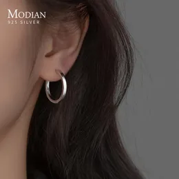 Hoop Huggie Modian Solide 925 Argent Sterling 2CM Lisse Minimaliste Simple Oreille Pave Réglage Boucles D'oreilles pour Femmes Fine Party Bijoux 230912