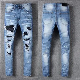 Masowe męskie dżinsy Runway Slim Racer Biker Dżinsy #1153 HIPHOP Skinny Men Denim Ripped Joggers Pants Mężczyzna zmarszczki Jean Trouse252p