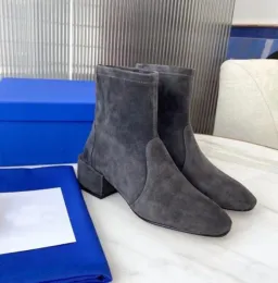 Modemärke kvinnors fyrkantiga block klackar 5 cm stövlar boot cowboy damer ankel billiga stövlar SZ35-42