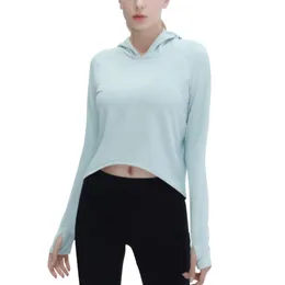 Lu Spring and Autumn Umbilical Yoga Suit Women's Summer Long Sleeve Large Size Loose Outdoor Badminton Fitness Sports Quick Drying Top