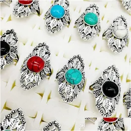 Band Rings Fashion 100Pieces/Lot Turquoise Ring Mix Style Large Size Antique Sier Punk Diy Vintage Jewelry Fit Womens Men Gifts Drop D Dhzji