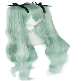 Vocaloid Hatsune Miku Hakkında Detaylar Çift Yeşil Ponytails Sentetik Cosplay Wig Kadınlar için197T