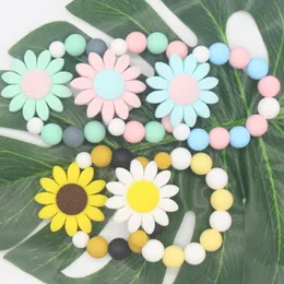 Baby Silicone Beads Teether Sunflower Beading Ring Molar Stick Stick Mashing Sugelet Bracelet Toy Kids Kids