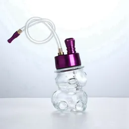 Style d'ours coloré Bong Tuyaux de voyage Narguilé Verre Pipe à eau Bubbler Filtre en aluminium Écran Bol Portable Herb Tabac Porte-cigarette Fumer Handpipes DHL