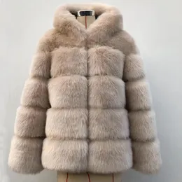Women's Fur HAPEDY 2023 Winter Thick Warm Faux Coat Women Plus Size Hooded Long Sleeve Jacket Luxury Coats