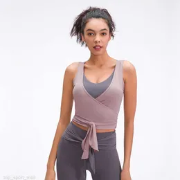 2023 New Irregular Ribbon Yoga Vest Elastic Slim Sports Running Fitness Female Shirts Stretch Slim Running Gym Top Fashion