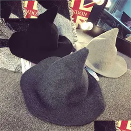 Party Hats 1pc Halloween Witch Hat Womens ull barns vikning gjord av hud Big Brim Holiday Role Spelar dekoration Drop Delivery H Dhunx