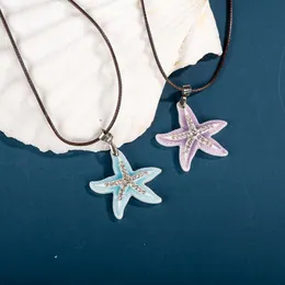 Colorful Ceramic Starfish Pendant With Rhinestone Cute Gift Necklace For Women Girl Children Gift Drop Shipping #XN404