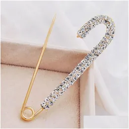 Pins Brooches Rhinestones Safety Pin Bow Large Brooch For Women Dress Sweater Gold Plating Crystals Elegant Jewelry Drop Delivery Dhjrl