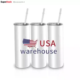 USA CA Warehouse جاهز لشحن الجملة 20 أوقية أبيض فارغ نحيف الفولاذ المقاوم للصدأ تسامي Tumblers مستقيم 3 أيام الولادة G0912