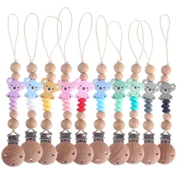 Cartoon Holz Baby Schnuller Clip Kette Silikon Zahnen Perlen Bär Spielzeug Beißring Dummy Halter Infant Nippel Clips