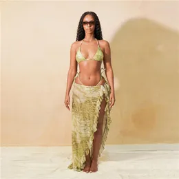 Arbetsklänningar Gotoola 2023 Seaside Vacation Women's Summer Fashion Printed Sexig lågskuren rygglös självbands smal spetsskjoldräkt