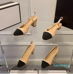 Slingback Pumps Obcasy buty buty baletki baletki sandały słynne designerskie kobiety blokowe bokne obcasy Peelę Slingbacki wygodne balet płaski beżowy czarny but