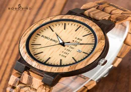 en039s الساعات Quartz Wristwatches Bobo Bird Wood Watch Men Relogio Masculino Week and Date Displays Dispieces Casual Wooden Cl8756237