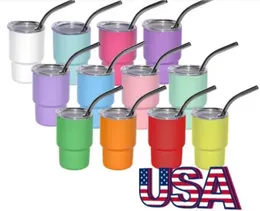 USA warehouse sublimation 3oz shot glass with metal straw 12colors Stainless Steel tumbler double wall kids water bottle travel mugs cups Wine Glasses