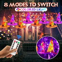 Andra evenemangsfestleveranser Halloween Decoration Led Witch Hat Lights Remote Control Halloween Witch Hat Outdoor Tree Hanging Ornament Party Decor Supplies 230912