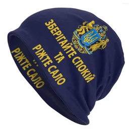 Berets Ucrânia Bandeira Ucraniana Tryzub Beanie Cap Inverno Quente Bonnet Homme Knit Chapéus Rua Ao Ar Livre Patriótico Skullies Beanies