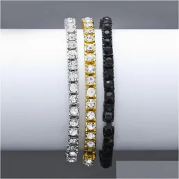 Bracciale a catena in oro ghiacciato per uomo Hip Hop Damond Tennis Gioielli Braccialetti con strass a fila singola Consegna a goccia da 8 pollici Dhqd6