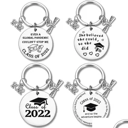 Personlig anpassad rostfritt stål Key Chain Doctor Hat Certifikat Klass för legering Keyring Pendant Graduation Gift Drop Delivery