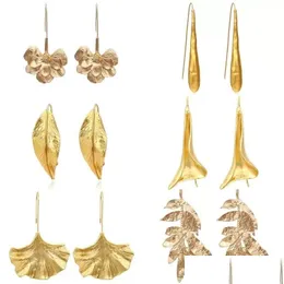 Stud Retro Golden Metal Leaf Earrings Geometric Irregar Plant Earring For Women Girls Party Travel Jewelry Drop Delivery Dhrrw