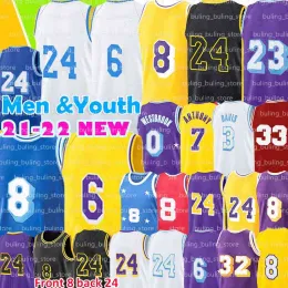 Carmelo Anthony Jersey 7 8 24 33 3 Davis 6 baskettröjor 0 23 Russell Westbrook Bryant Gold White Purple Retro Men Kid Youth Embrodery