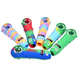 Colorful Silicone Pipes Cucumber Monster Design Style Glass Filter Nineholes Screen Bowl Portable Herb Tobacco Cigarette Holder Smoking Handpipes