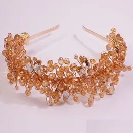 Haarsieraden Handgemaakte Bruid Luxe Roze Goud Strass Tiara's En Kronen Bruidshoofdband Kostuumaccessoires Voor Vrouwen 220804 Drop Dhpqo