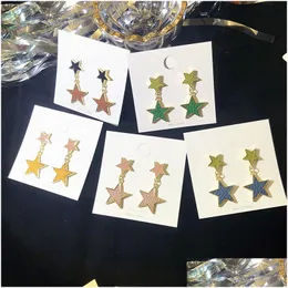 5 Colours Star Pendant Charm Earrings Leather Face Color Cut Up And Down Double-Deck Holiday Gifts Are Simple Elegant Drop Delivery