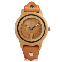 Steampunk Natural Wood Watches Deer Elk Dial Men039s Bamboo Wrist Watch Quartz Clock Black Brown Leather Bracelet Strap Gift7816456