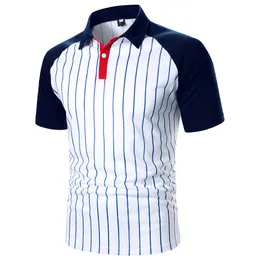 Men's Polos Men Stripe Polo Shirt Threecolor Splicing Tops Classic Streetwear Casual Fashion Short Raglan Sleeves 230912