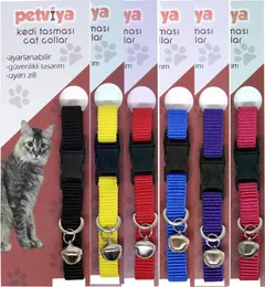 Kattenhalsbanden Petviya Standaard Halsband Zes kleuren Rood Blauw Roze Paars Zwart Geel Bells Verstelbaar