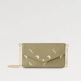 Explosion Kvinnors väskor M82480 Felicie Bag Pochette Earthy Colorway Stylish Functional Two Pockets Zip Mervatile Chain Gold Stud Press Card Slots Koppling Koppling