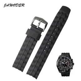 Jawoder Watchband 28mm Black Silicone Rubber Watch Band Stainless Steel Clasp Strap Byt ut elektronisk för Casio EF-550 Sports Wat326e